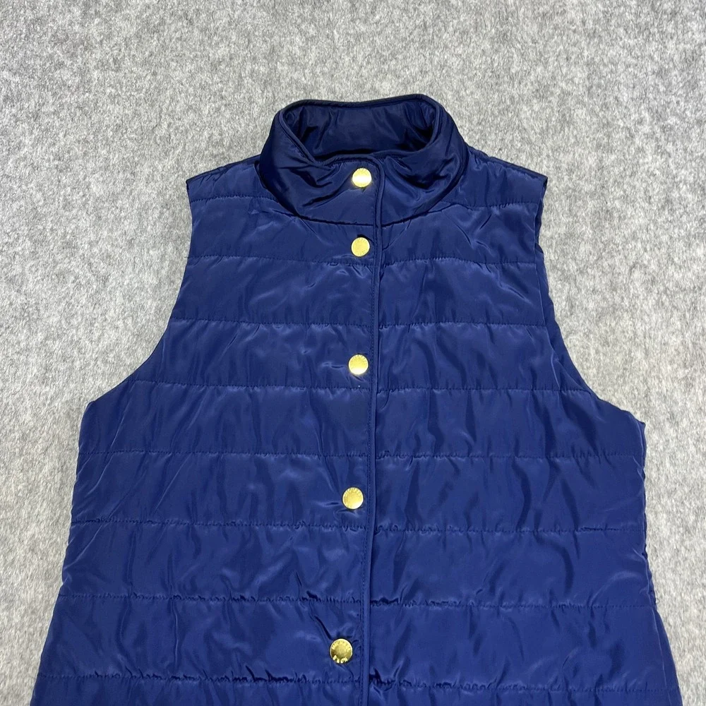 Michael Kors‎ Vest Womens Medium Blue Quilted Snap Front Stand Collar Puffer